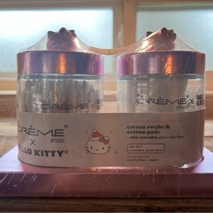 Cotton rounds and q tips in hello kitty decorative glass jars